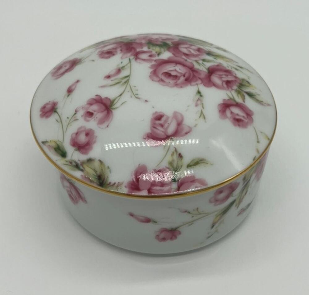 VTG Lefton Cottagecore Grannycore White & Pink Floral Collectible Trinket Box